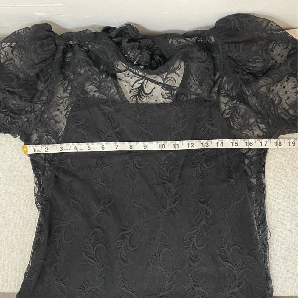 Vintage Black Lace Ruffle High Neck Drop Waist Whimsy Goth Romantic Dress - Picture 16 of 16
